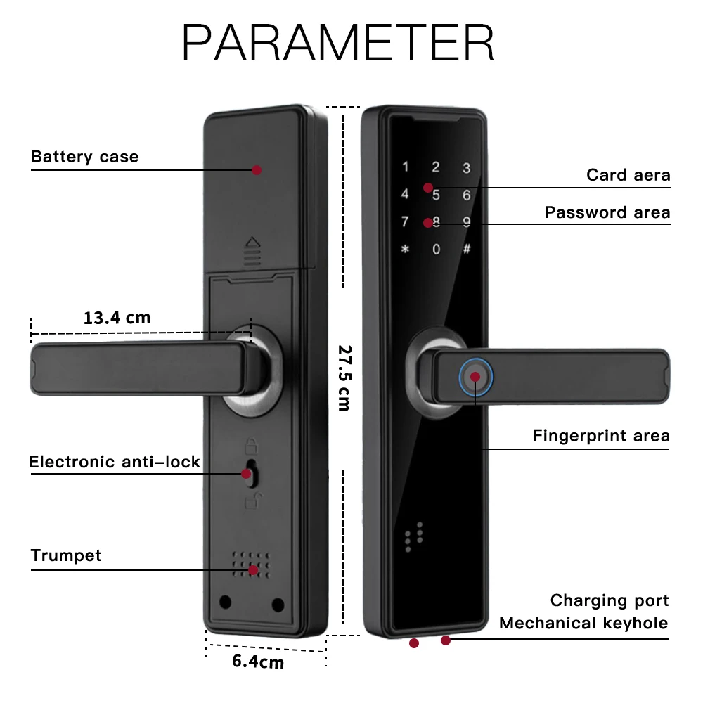 Tuya APP Intelligence Lock Biometric Fingerprint Smart Keyless Access Password IC Card Smartlife Support 5 Language