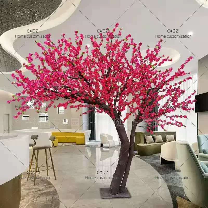 Simulation Pear Blossom Peach Cherry Plum Fake Tree Natural Solid Wood Trunk Artificial Plant for Mall Wedding Home Decor
