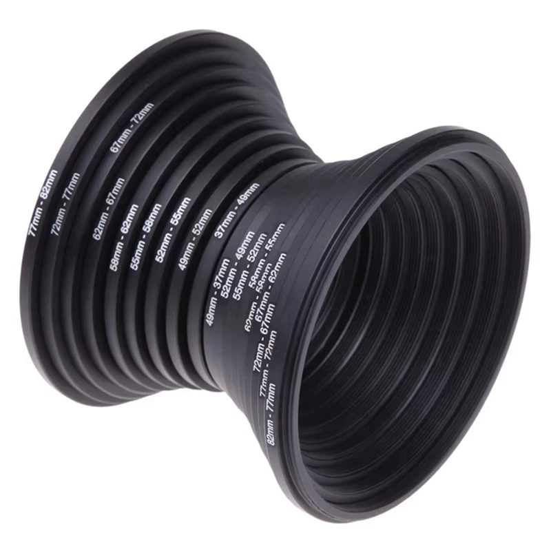 18pcs Filter Step Up Rings Adapter 49-52-55-58-62-67-72-77-82mm 49mm-82mm Filter Lens Camera Accessories High Quality-A32R