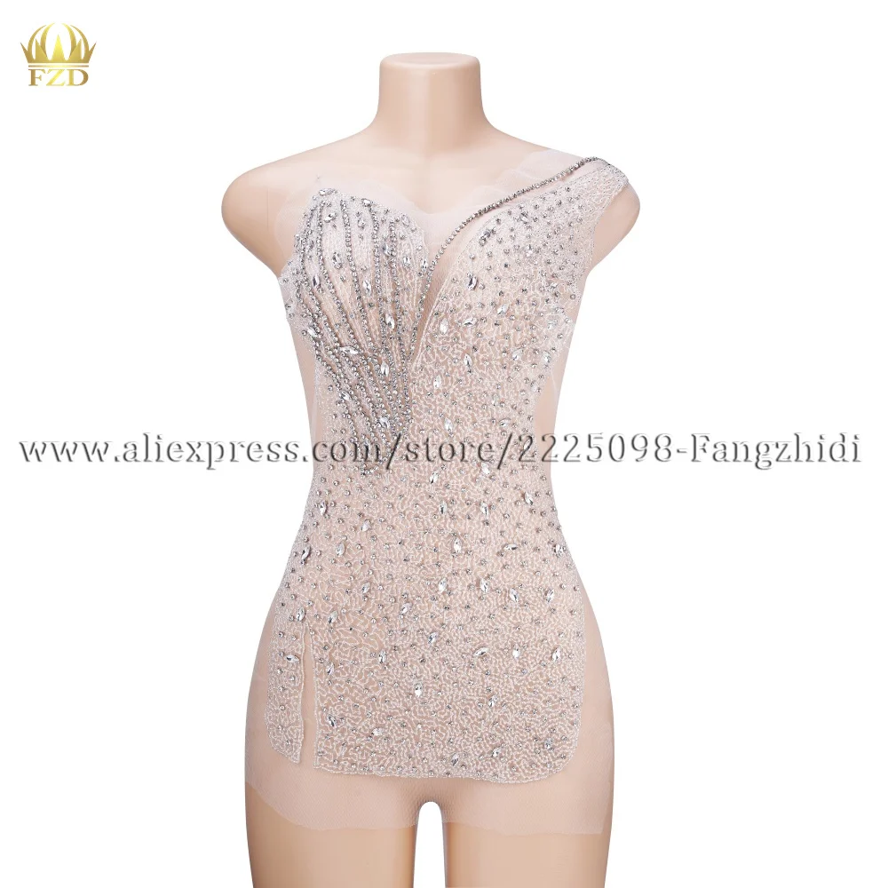 

FZD 1 PCS Crystal Rhinestones Beads Bodice Wedding Dress Handmade Bodice Applique Designs Rhinestone Mesh Lace Applique Patches