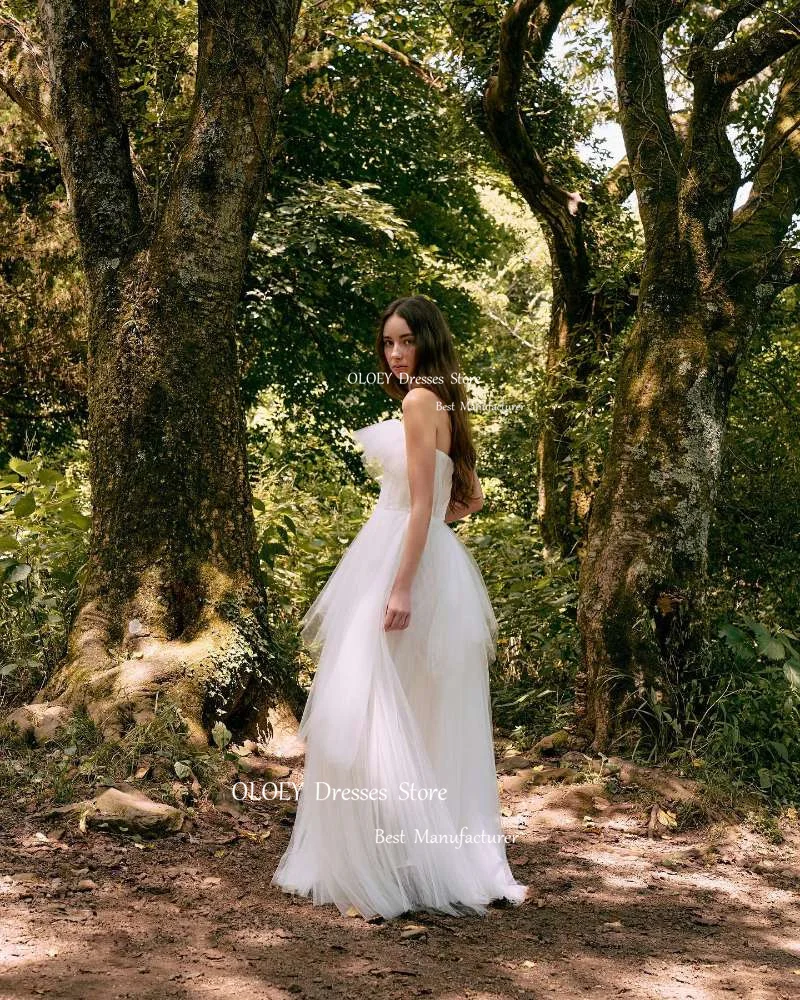 OLOEY Fairy-vestidos de novia de tul sin tirantes, longitud hasta el suelo, corsé, espalda, boda, sesión de fotos, fiesta de noche