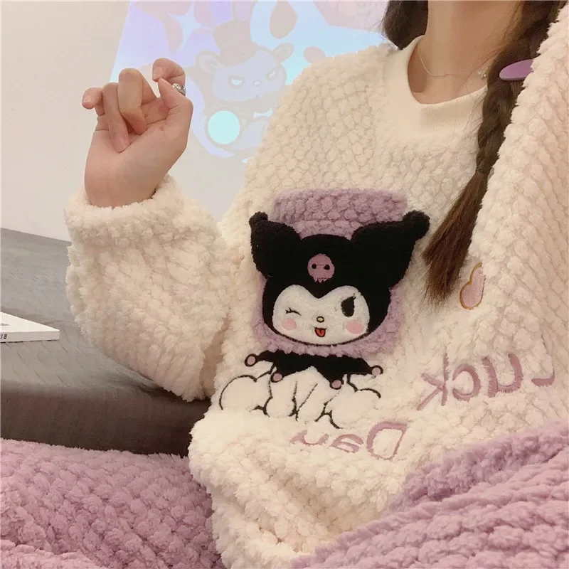 Kawaii Anime Kuromi Donne Peluche Pigiama Vestito Del Fumetto Pochacco Homewear Autunno Inverno Ragazze Addensato Indumenti Da Notte Carino Indumenti Da Letto