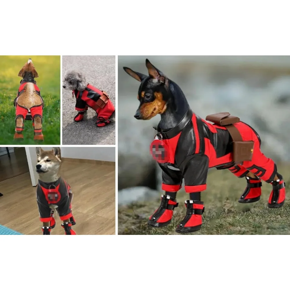 Deluxe Superdog เครื่องแต่งกายสําหรับสุนัข Superhero เครื่องแต่งกายสําหรับสัตว์เลี้ยงคริสต์มาสสุนัขเครื่องแต่งกายชุดเต็ม,Superdog เครื่องแต่งกาย