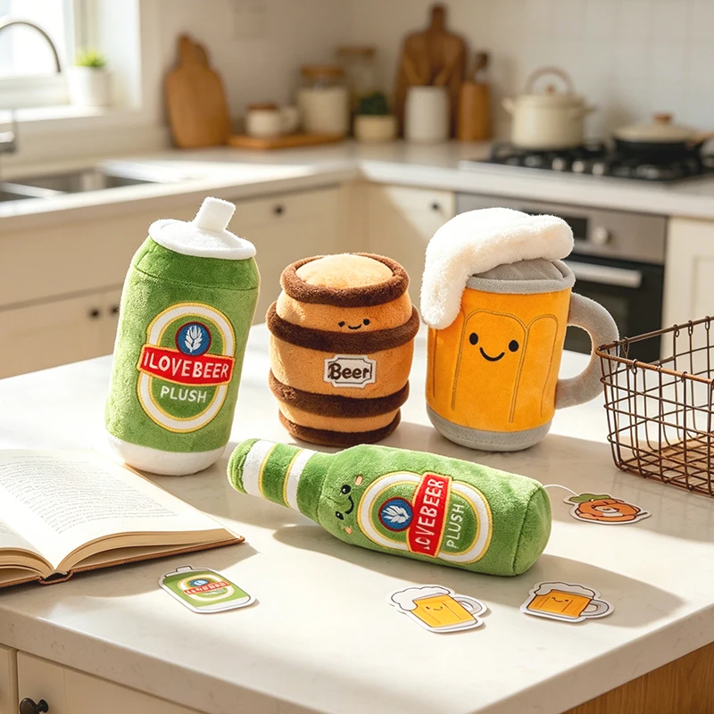 Wine Glass Wine Barrel Wine Bottle Can Cartoon Plush Toy Soft Fluffy Stuffed Doll Lovely Desk Tabletop Decor Birthday Gifts Kids