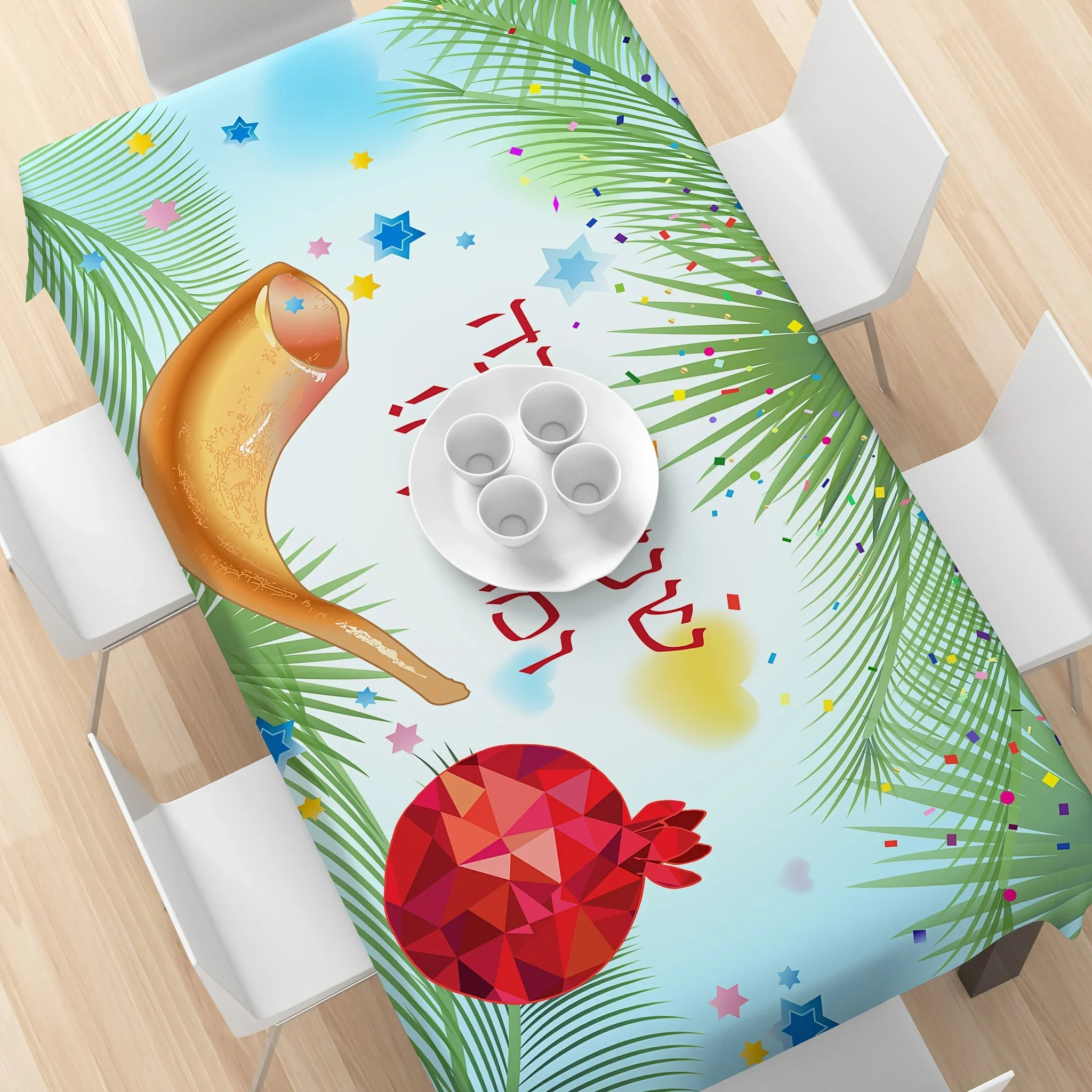 Rosh Hashanah Rectangle Tablecloth for Table Decor Jewish Star of David Horns Pomegranate Kitchen Dining Table Cloth Home Decor
