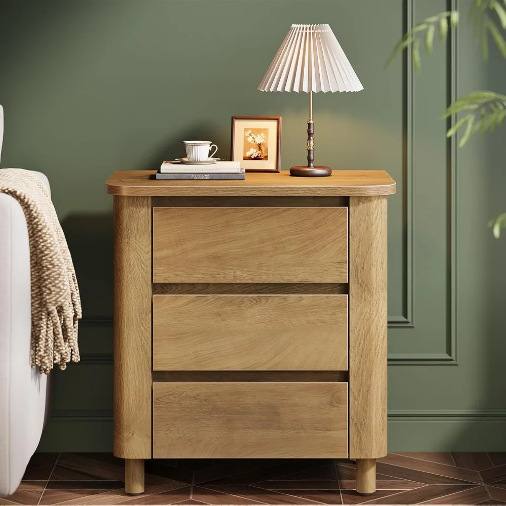 Meja Samping dengan 3 Laci untuk Ruang Tamu, Meja Ujung Sofa Gaya Farmhouse, Cokelat Rustik