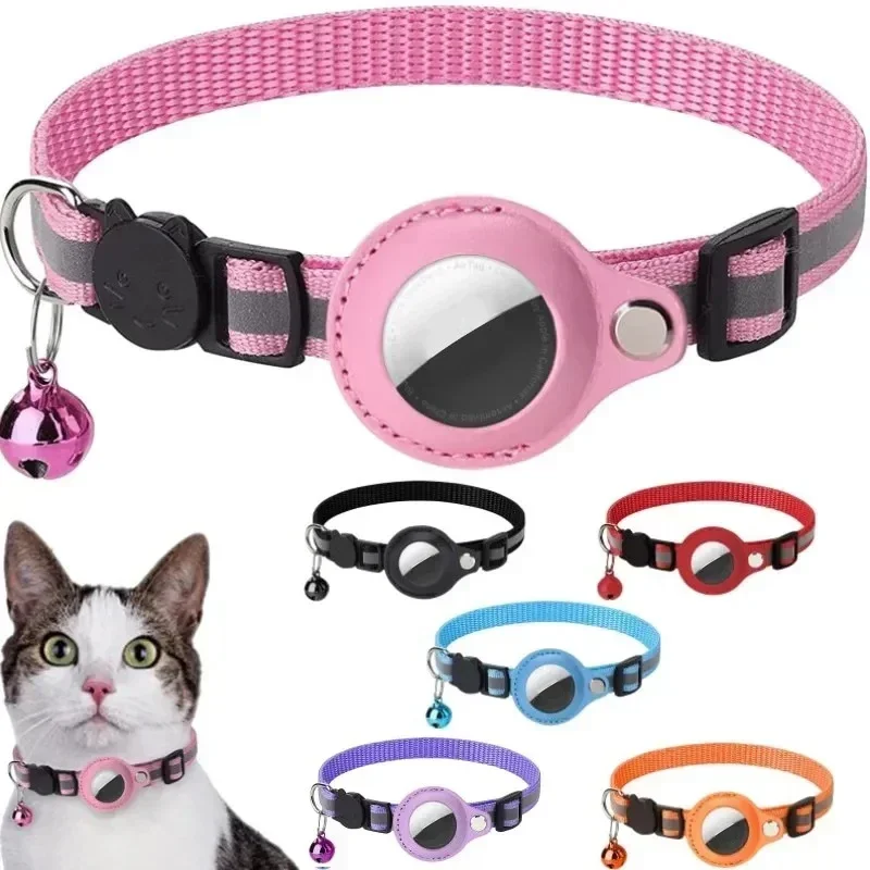 Coleira Anti-Perda para Gatos com Suporte para Airtag GPS, Capa Protetora com Sino, Coleira Refletiva para Gatos, Acessórios para Gatinhos, Produtos para Animais de Estimação