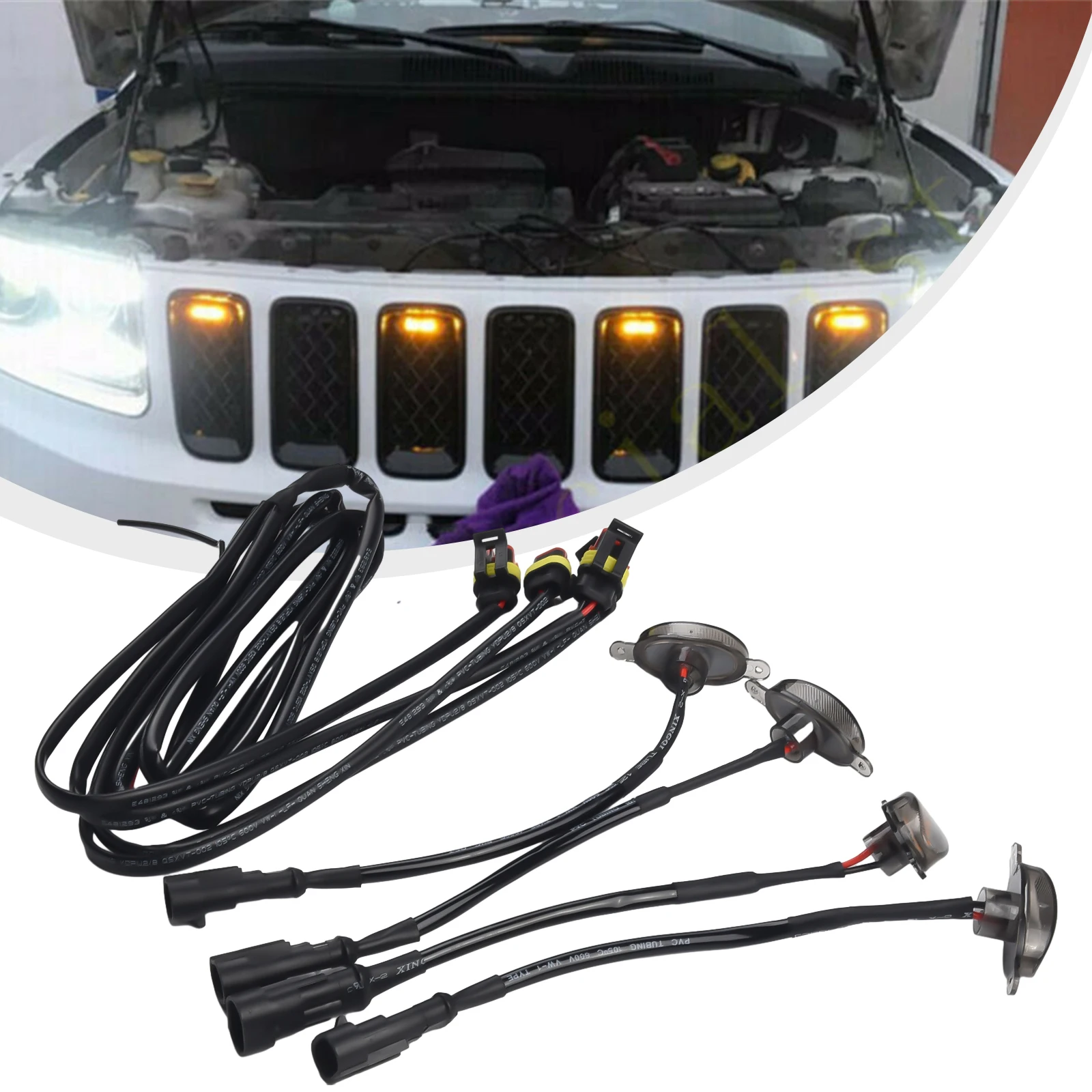 4 buah kisi depan lampu LED untuk Jeep-untuk Grand untuk Cherokee- 2003-2021 lampu lari Amber- LED lampu panggangan mobil bergaya Raptor-