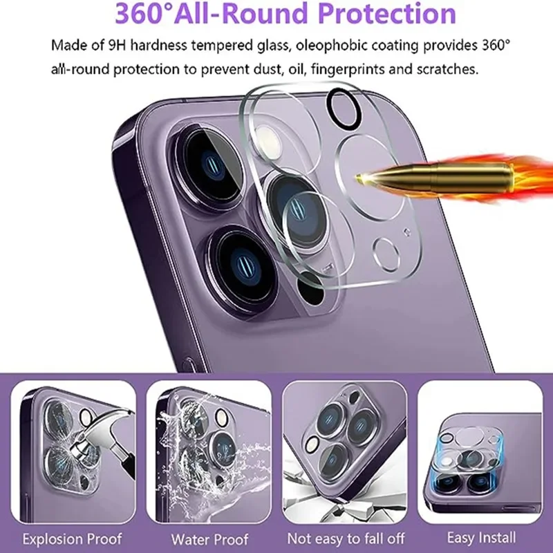 4PCSฝาครอบเลนส์กล้องProtectorสําหรับIPhone 11 12 13 14 15 Pro Max MiniสําหรับIPhone 16 Pro Max 14 Plusกระจกนิรภัย