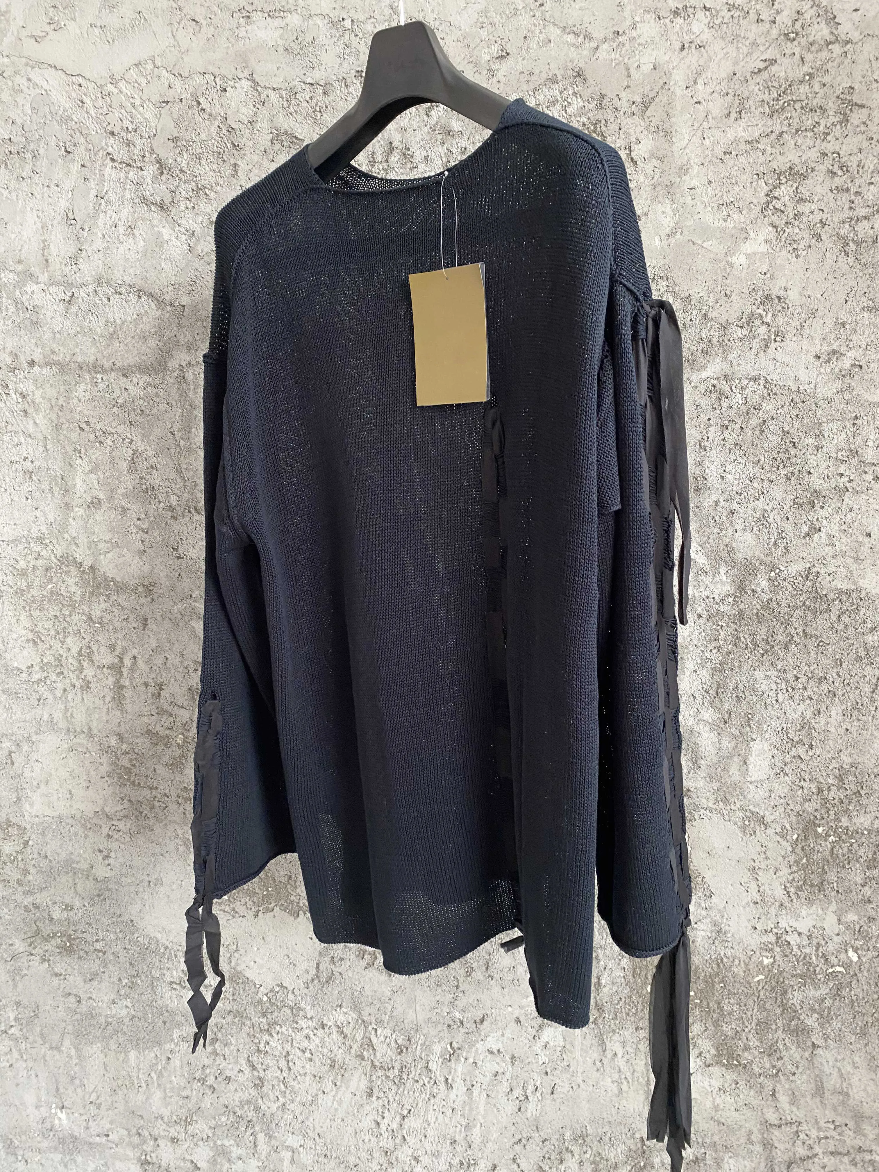 

Original hand-woven tassel cotton knitted hollowed-out sweater