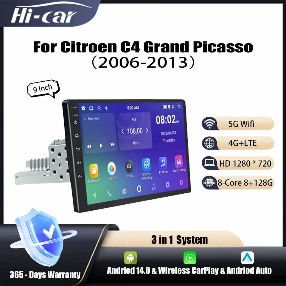 2Din Car Radio For Citroen C4 Grand Picasso 2006-2013 Wifi + 4G Multimidia Video Player  Stereo CarPlay&Android14&Andriod Auto