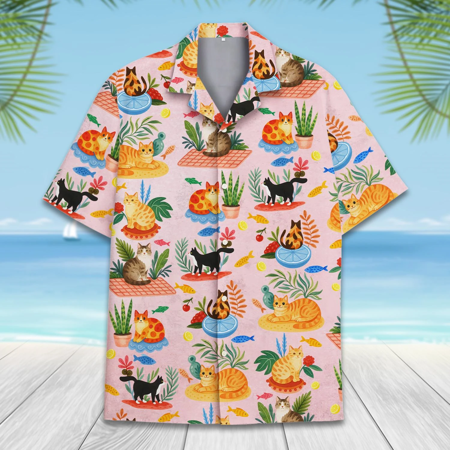 

3D Printed Cartoon Black Cat Hawaiian Beach Shirt For Unisex Summer Vacation Button Down Lapel Shirts Cool Short Sleeve Blouse