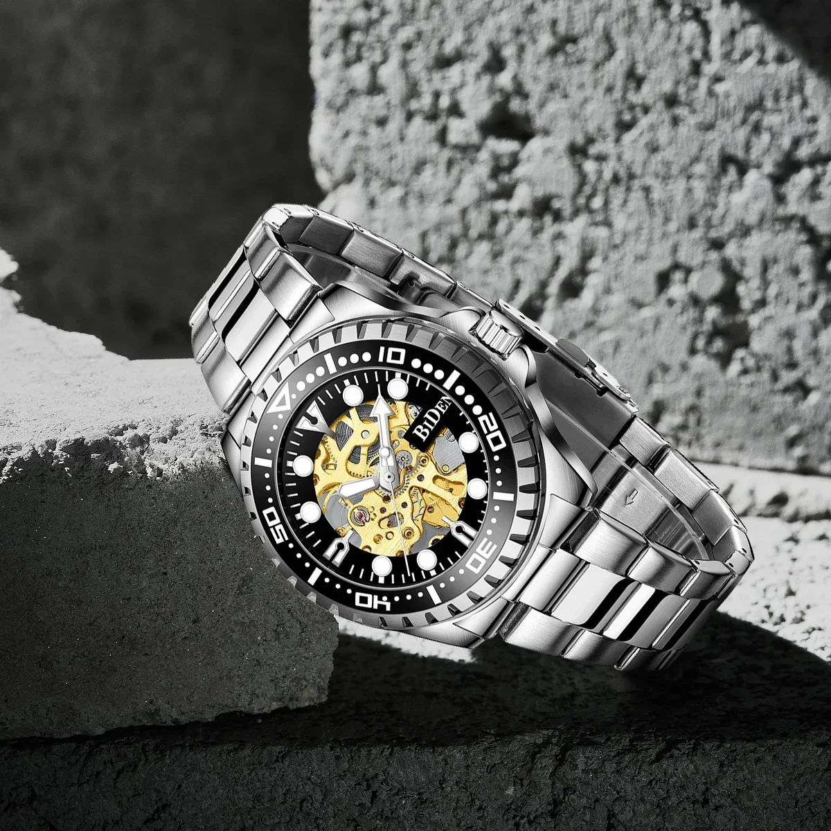 

BIDEN Luxury Brand Men's Watch Mechanical Watch Night Light Waterproof Stainless Steel Strap Business Style Men's Clock