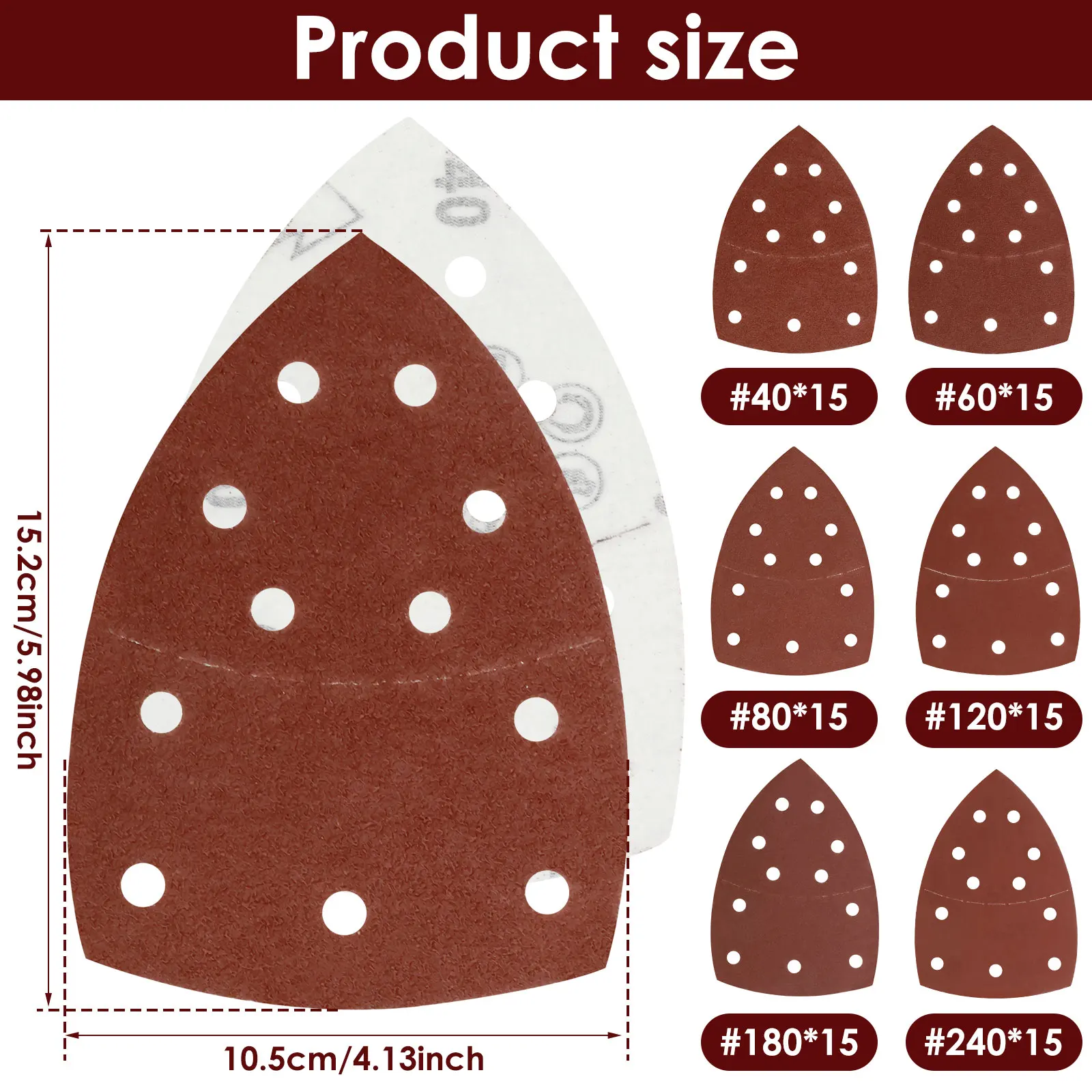 90Pcs Triangle Sanding Sheets Assorted Set Alumina Hook and Loop Sandpaper Kit Reusable 40/60/80/120/180/240 Grit