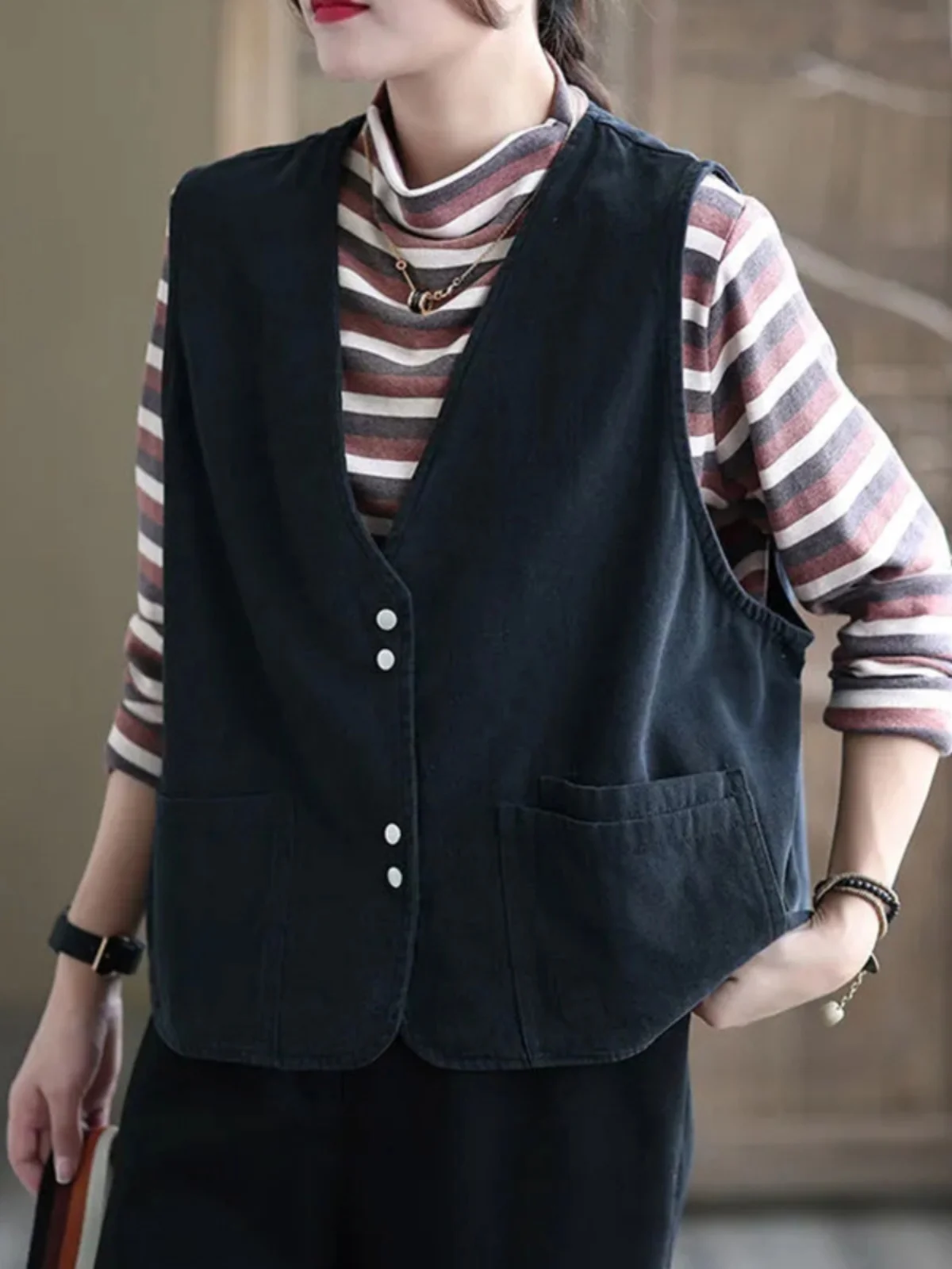 

Художественный винтажный жилет Jaet, женский летний жилет с отделкой этикетками, свободные однотонные многослойные накладки на плечо, детали для поездок на работу