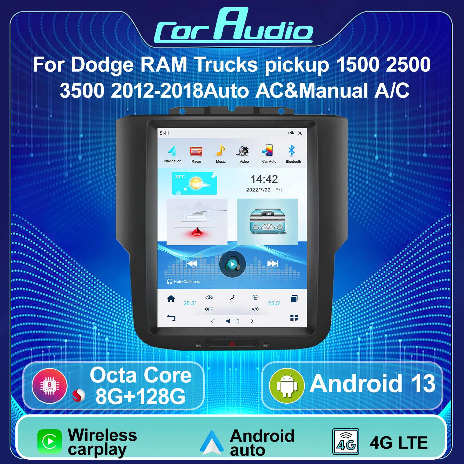

10.4" Android Car Radio For Dodge RAM Trucks 1500 2500 2012-2018 Maunal & Auto A/C GPS Navigation Carplay Headunit
