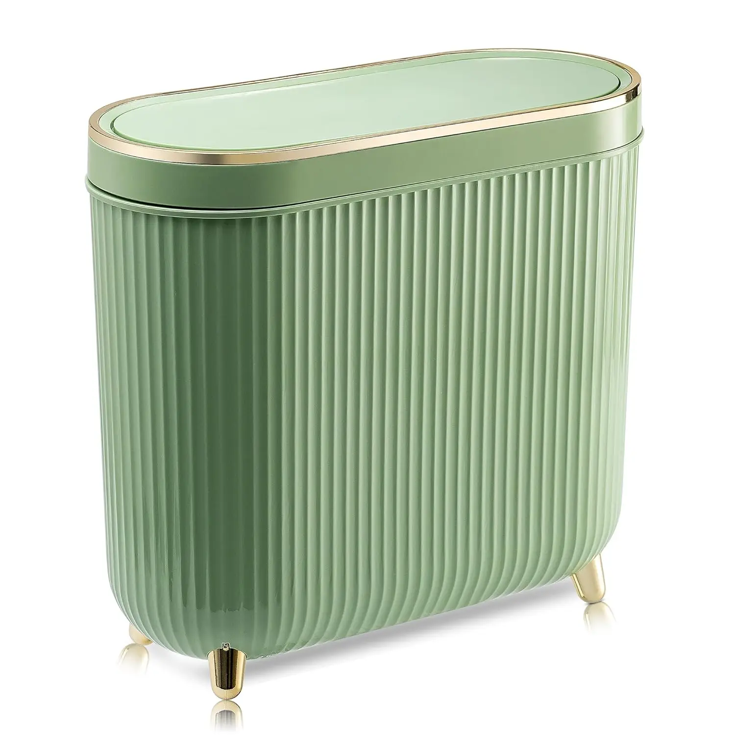 

Mint Green Narrow Bathroom Trash Can with Press Lid, 3.2 Gallon for Bedroom and Bath