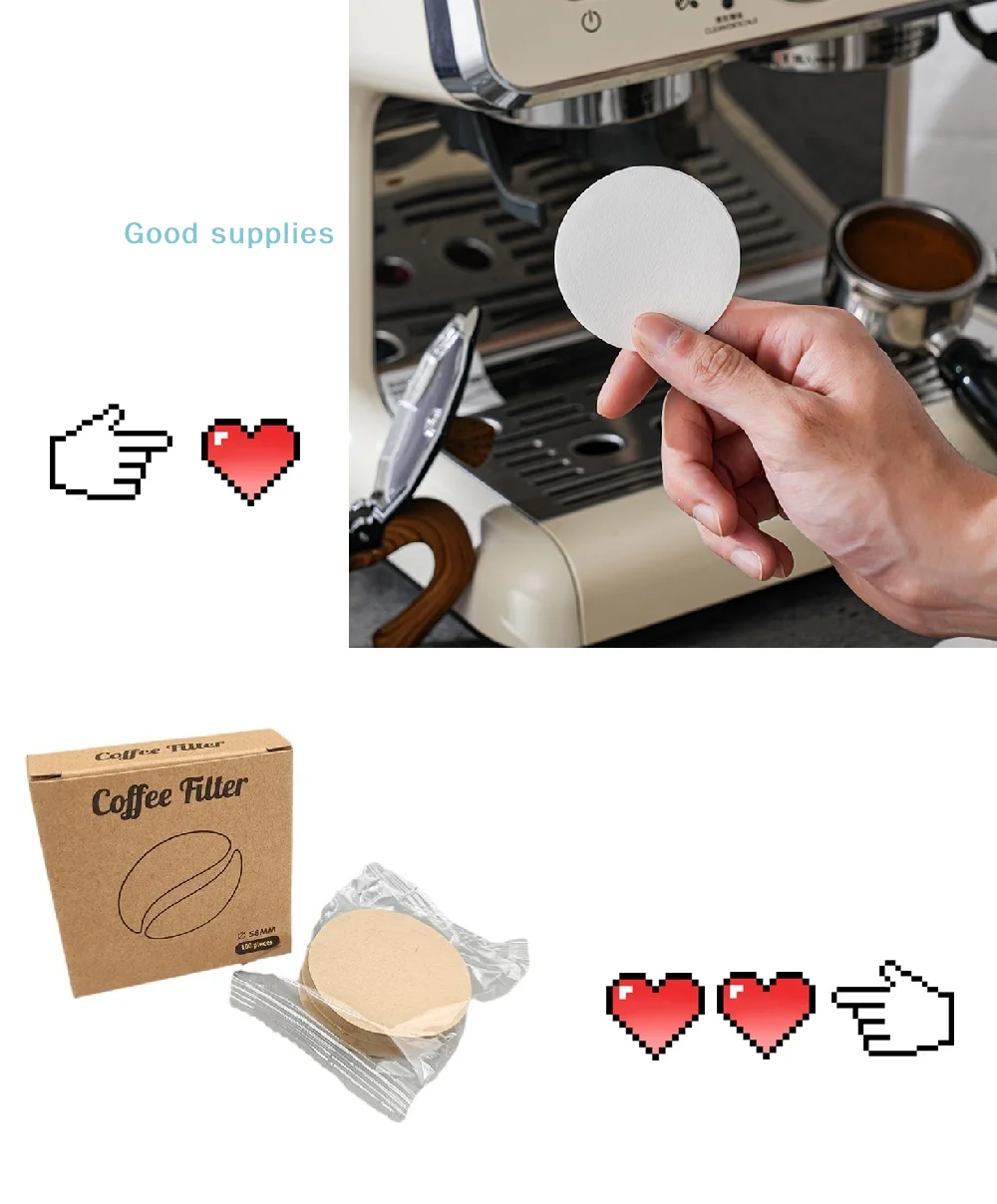 ورق فلتر القهوة، 100 قطعة، مقاس 51/53/58 مم، شاشة عفريت، لآلات الإسبريسو Portafilter من Delonghi & Breville