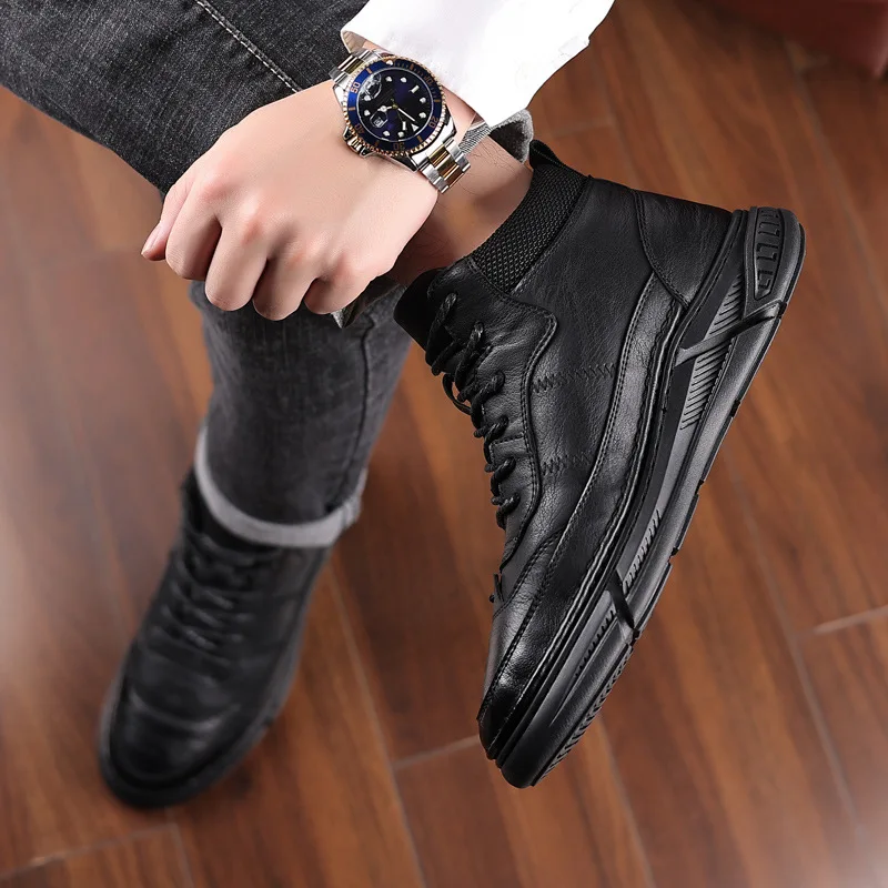 الشتاء الرجال أحذية البقر الأحذية الجلدية عالية قمم عارضة أحذية الشارع بارد الدافئة أفخم حذاء من الجلد #4