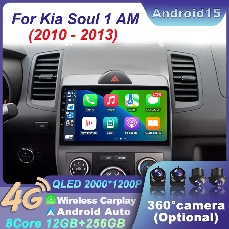 

Android 15 Car Radio For Kia Soul 1 AM 2010-2013 Carplay Auto WIFI Stereo Head BT Unit 2DIN 4G GPS Multimedia Player Navigation