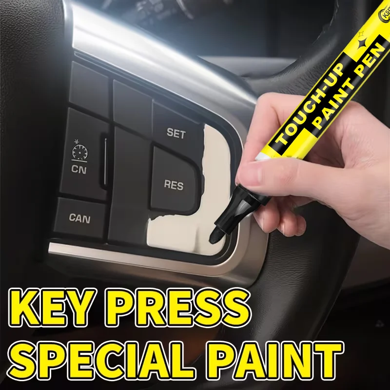 Car Button Paint Repair Pen, Black Plastic Touch-Up Pen for Interior Steering Wheel & Dashboard Refinishing