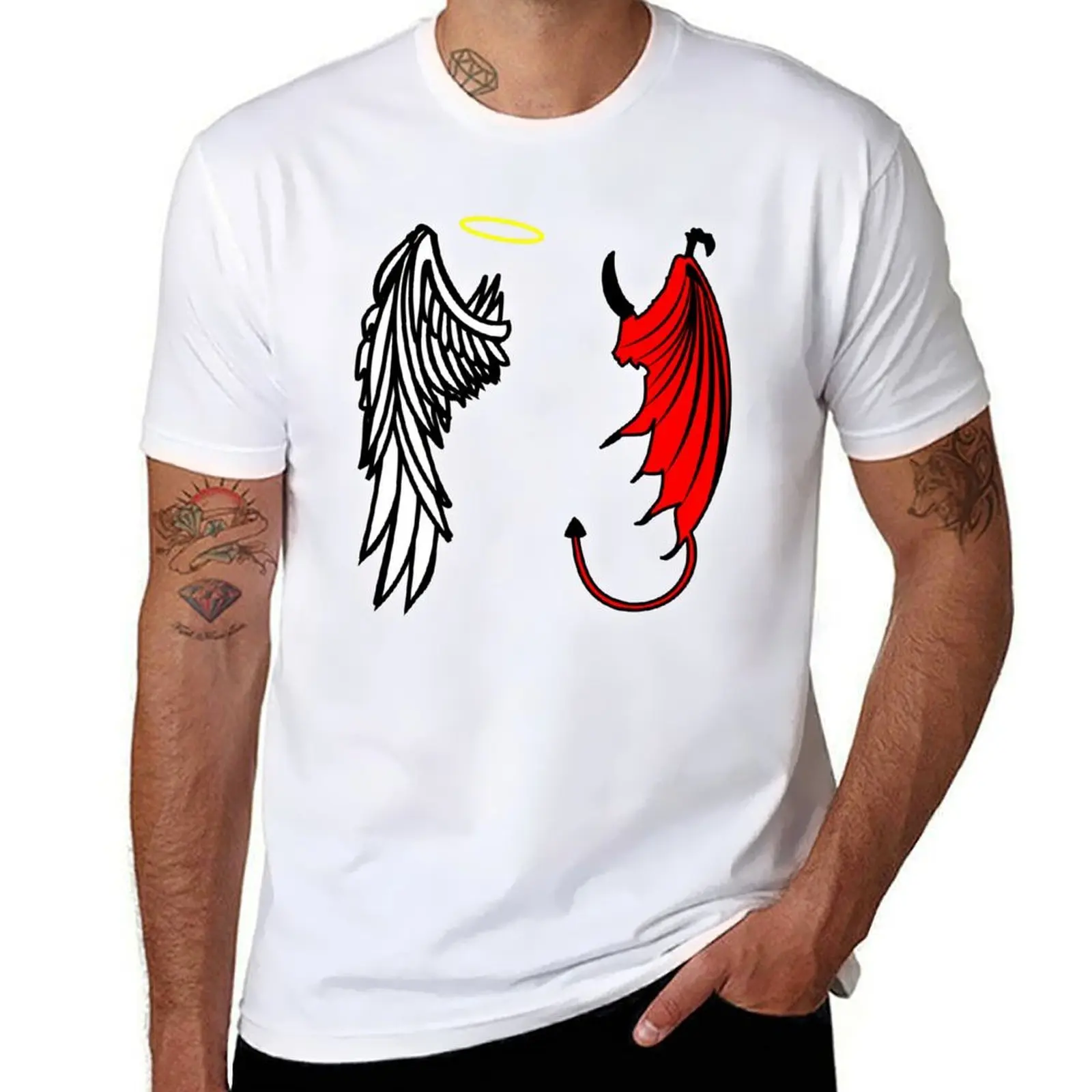 

Angel and Devil T-Shirt man t shirt summer t shirts for man pack cotton t shirts for man graphic tees T-Shirt
