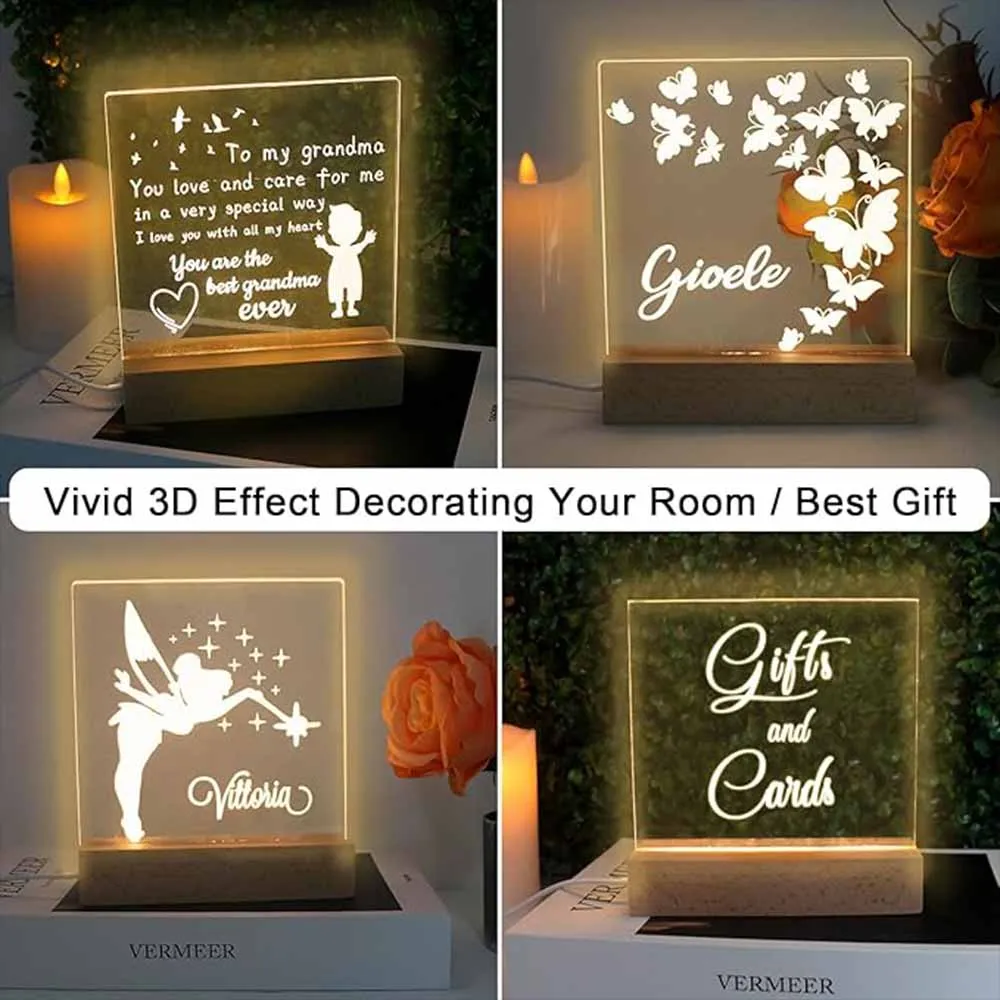 Base Led de madera de 4,5mm alimentada por USB, luces que cambian de 3 colores para lámparas de noche de plexiglás acrílico, regalos de vacaciones para niños