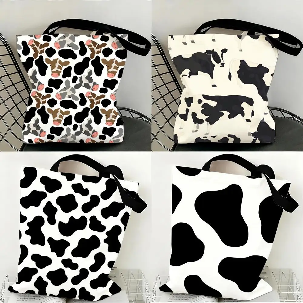 

Сумки для хранения с коровьим принтом, легкая холщовая сумка-тоут, вместительная сумка через плечо, модная экологичная многофункциональная сумка-шоппер.