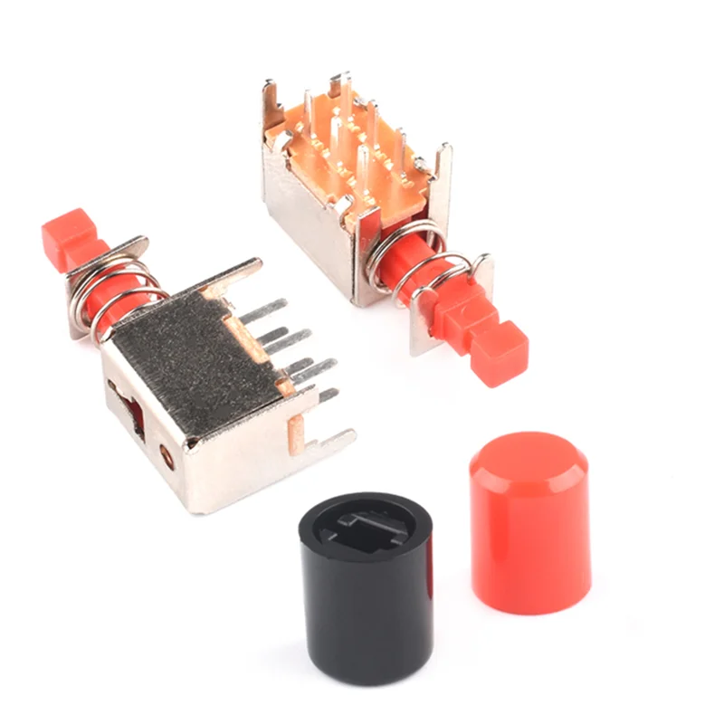 10 Pcs A03 PS-22F02 DPDT Double Pole Self/No-Locking Key Power Uni-Direction PCB Push Button Switch DPDT 6 Pin