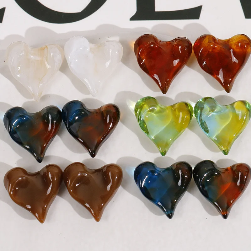 New style 50pcs/lot 17mm color print cartoon hearts shape resin flatback beads diy jewelry earring/garment/hair accessory