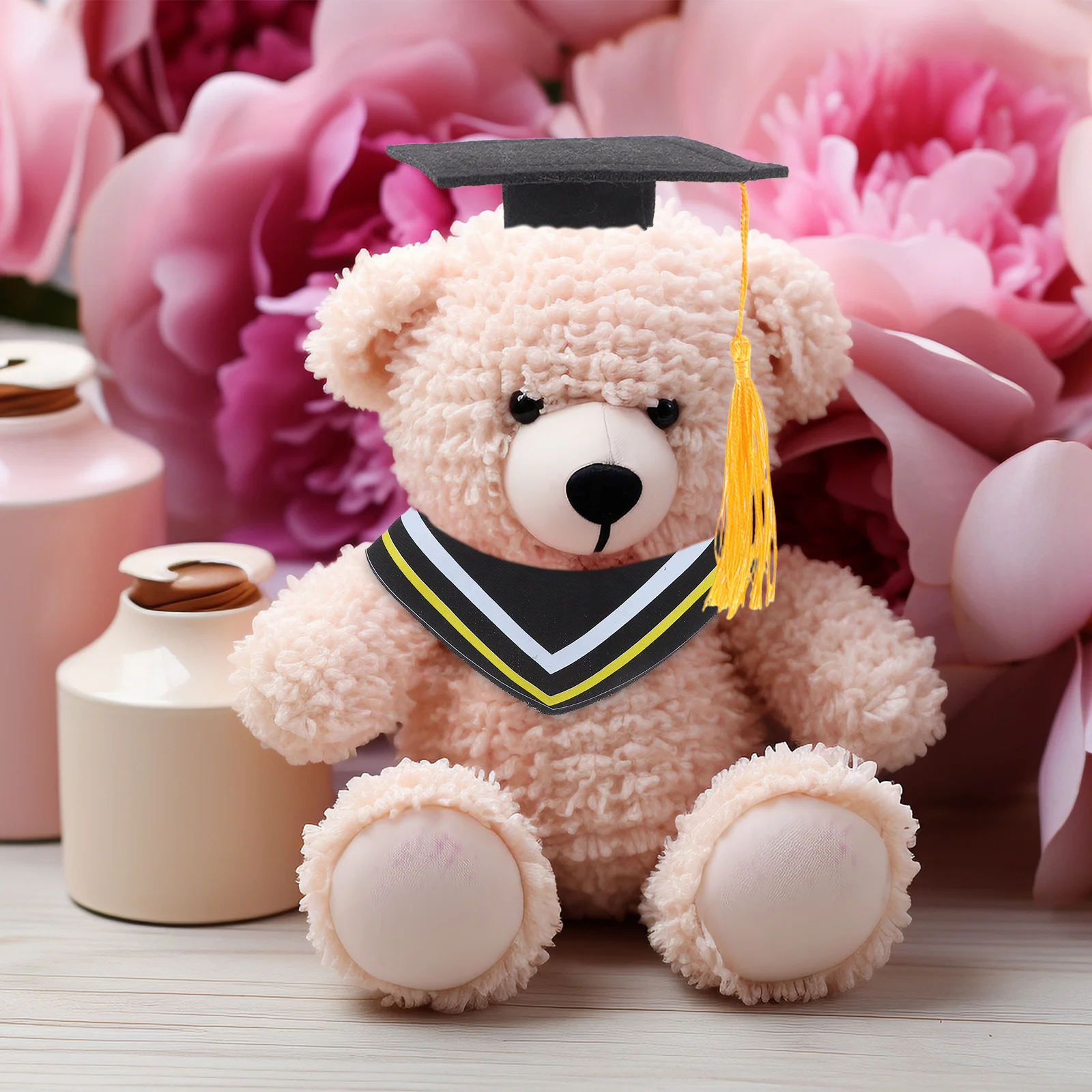 

2 Sets Graduation Robe Cap Collars Stuffed Animal Baby Bear Costume Outfit Hat