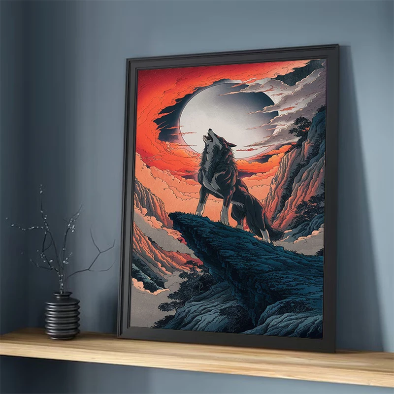 

Black Wolf Portrait Poster For Home Decor Room Aesthetic Tableau Decoration Mural Frames Wall Pictures Vintage Interior Posters