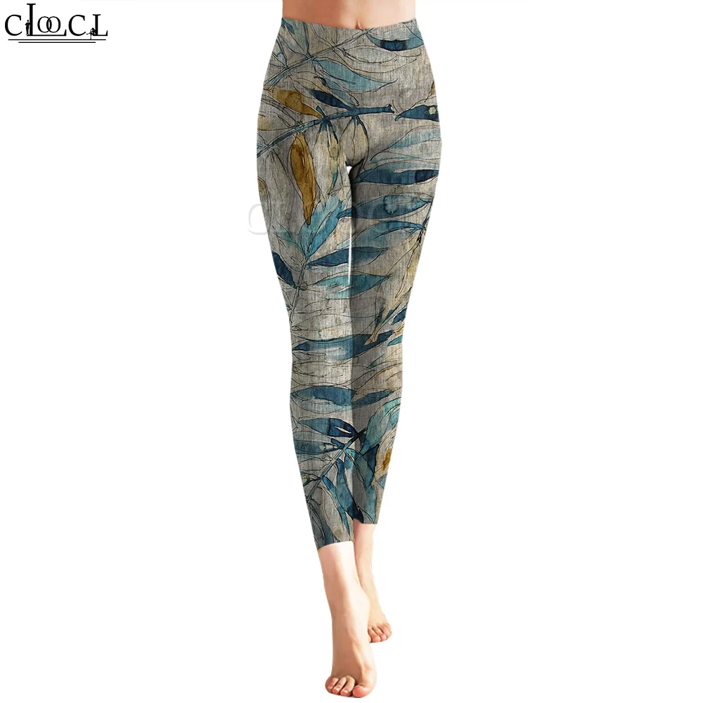 CLOOCL Neue Frauen Legging Vintage Blätter Muster 3D Gedruckt Hosen Hohe Taille Stretch Sport Legging Jogging Fitness Yoga Hosen