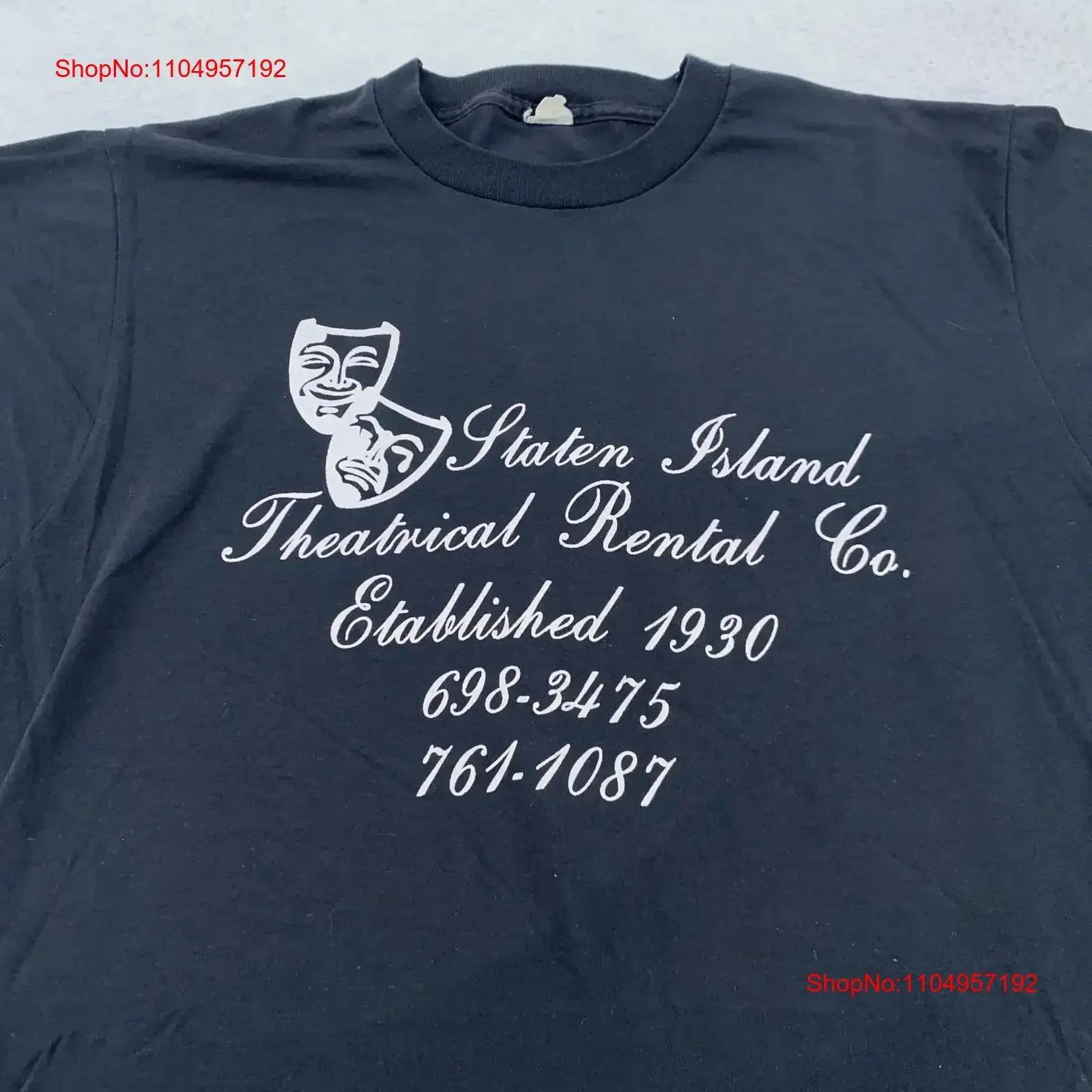تي شيرت Vintage Staten Island NY Theatrical Rental Co تي شيرت رجالي صغير للمسرح 80s ملابس عتيقة مغسولة وممتدة أنيقة