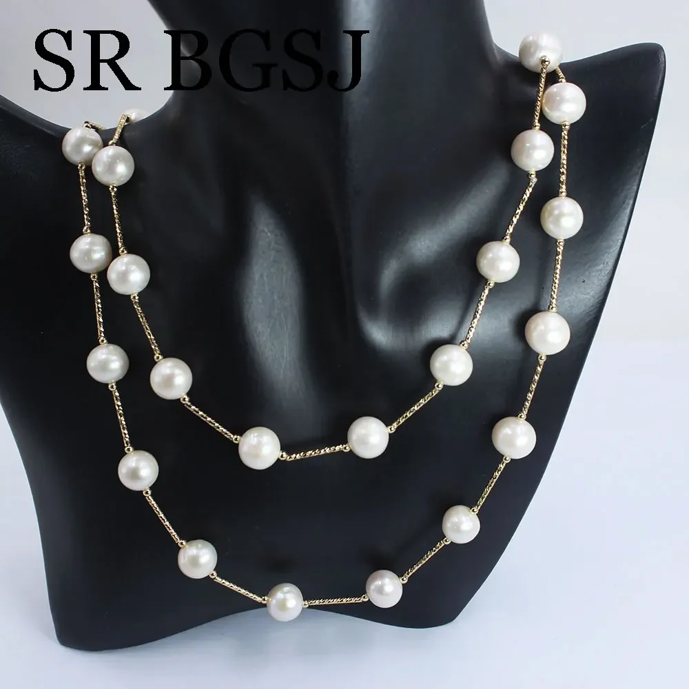 11-12mm White Genuine Natural Freshwater Pearl Long Sweater Chains Necklace for Women Fashion Jewelry Gift 48