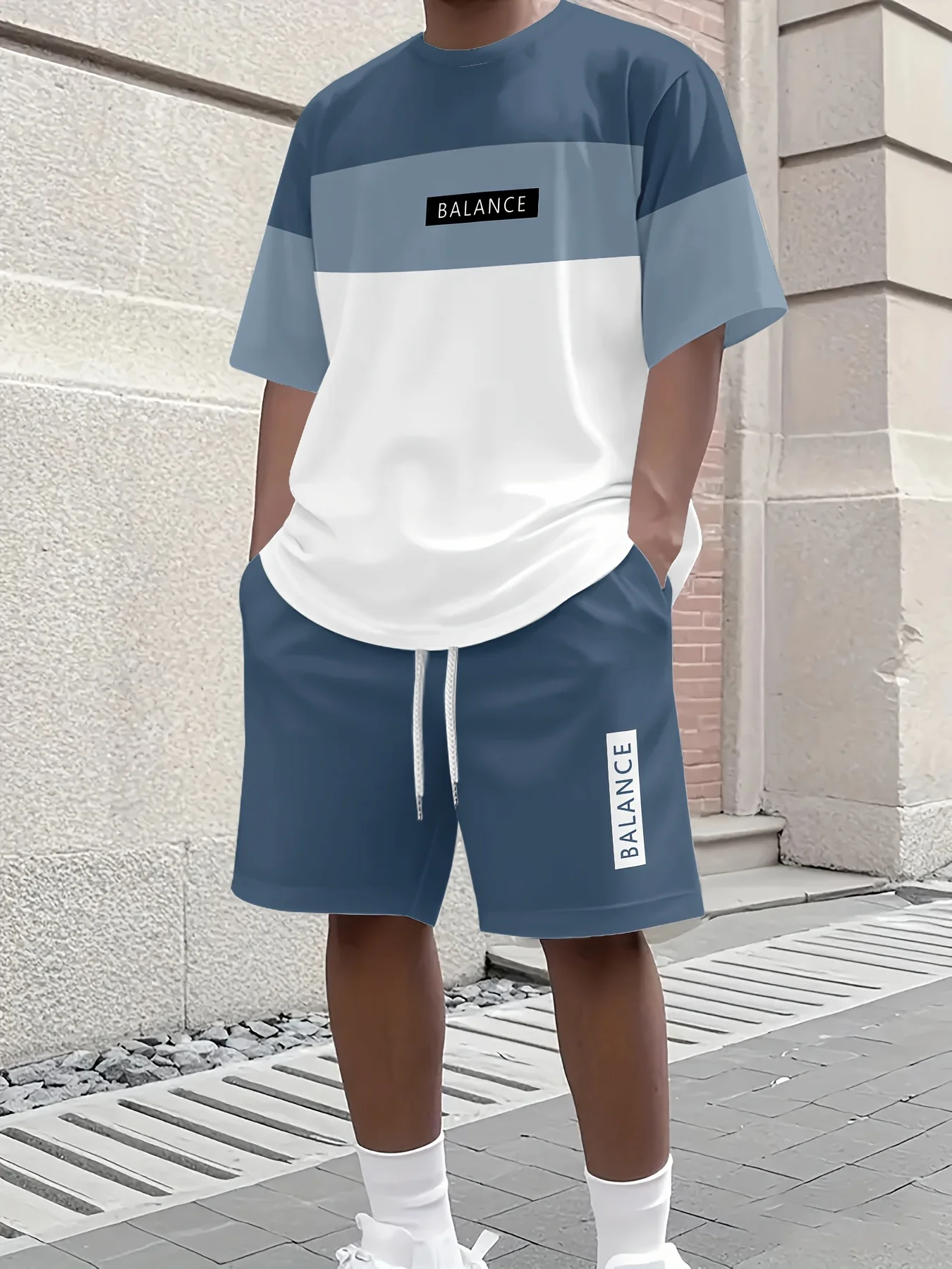 Summer Men's Round Neck Fashionable Casual Short Sleeved Shorts 3D Printed Set