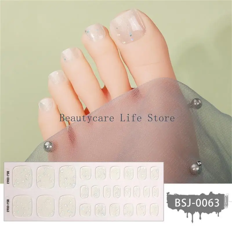 652C Semi Cured Gel Toe Nail Stickers Set for UV Lamp Full Cover Solid Color Manicure DIY Women Fashion Gel Nail Patches