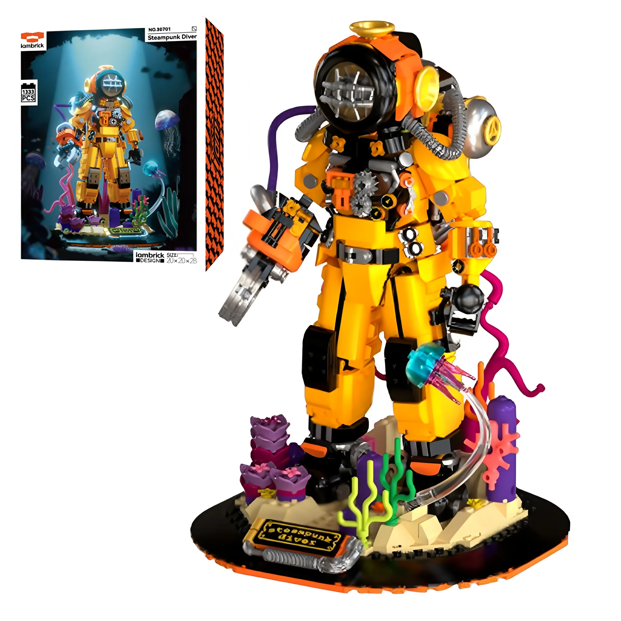 

30701 Модель дайвера в стиле стимпанк, 1287 шт., набор строительных блоков, сборка мелких частиц, игрушка, комплект украшений, игрушки «сделай сам», рождественские подарки
