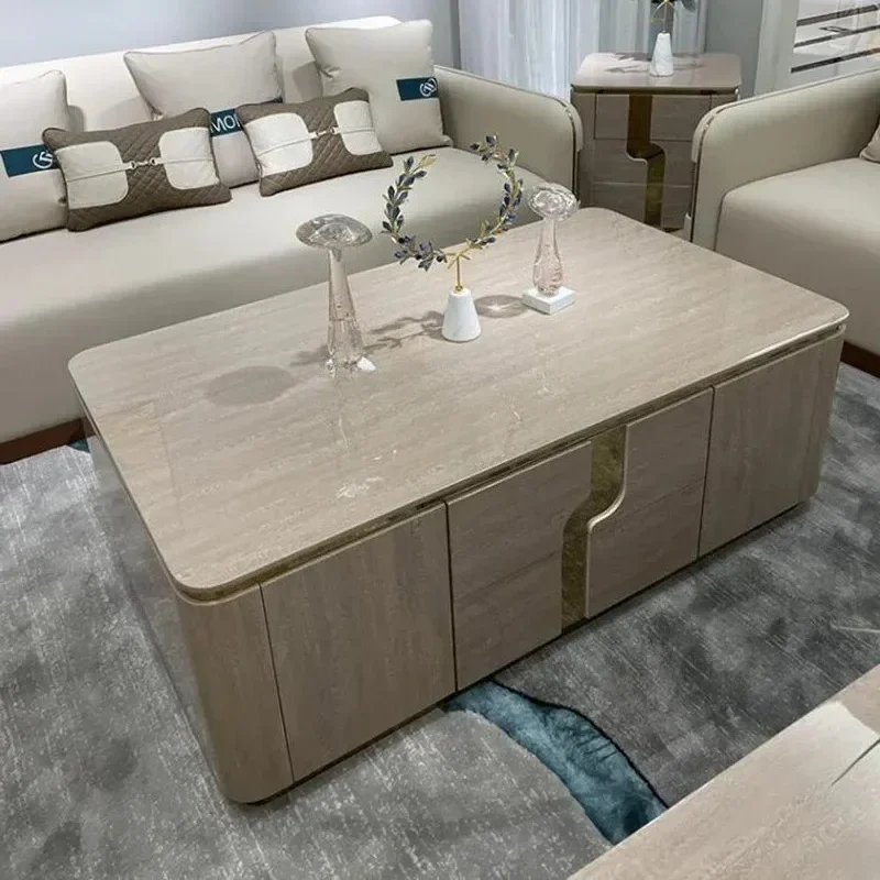New Italian minimalist light luxury solid wood coffee table living room long tea table hotel Hong Kong style complete furniture