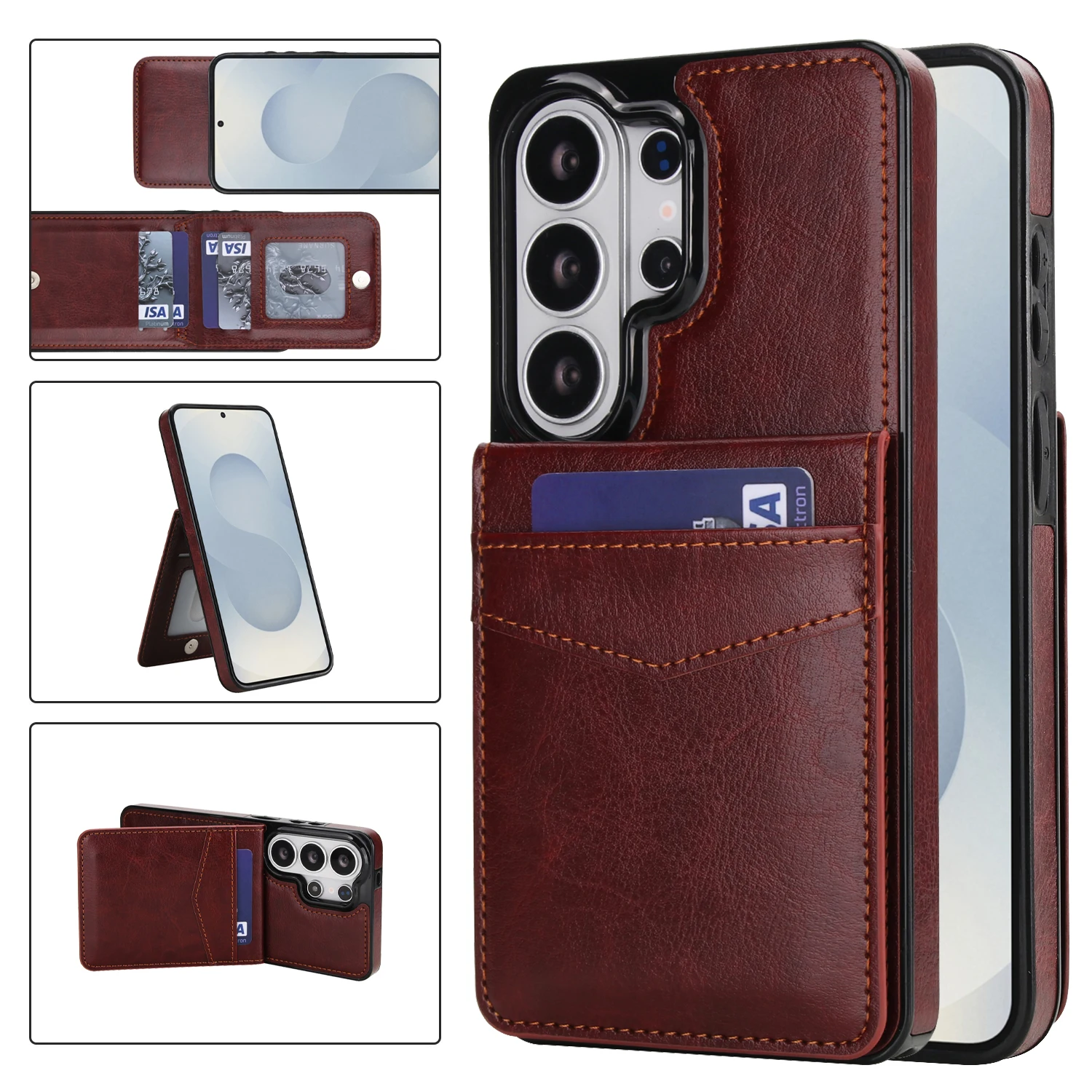 Leder-Brieftaschenhülle für Samsung Galaxy S23 S24 S25 S26 Ultra Plus A57 A37 A56 A36 A26 A16 A55 Leder-Kartenhalter-Cover mit Standfunktion
