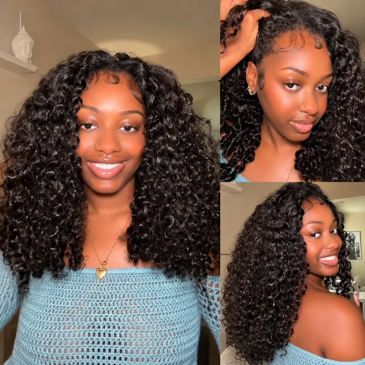 Burmese Curly Half Wigs With Drawstring 250% Density 100% Human Hair Flip Over Wig  Ready to Wear 3 IN 1 Half Wig Curly Wig Remy