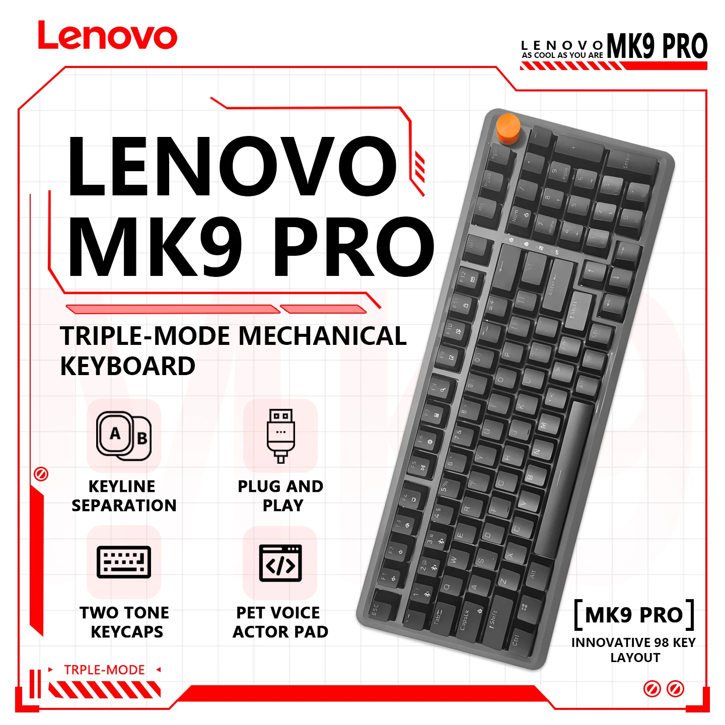 

Lenovo MK9 Механическая геймерская клавиатура RGB Настроить Беспроводная USB/2,4G/Bluetooth 3 режима с ЧПУ Киберспортивная игровая клавиатура Офисные подарки