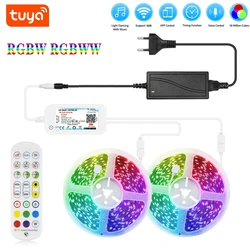 Tuya Wifi LED Controller With 24Keys IR Remote DC12V 5050 RGBW RGBWW LED Strip Light 5M 10M Full Power Kit Smart Life for Alexa