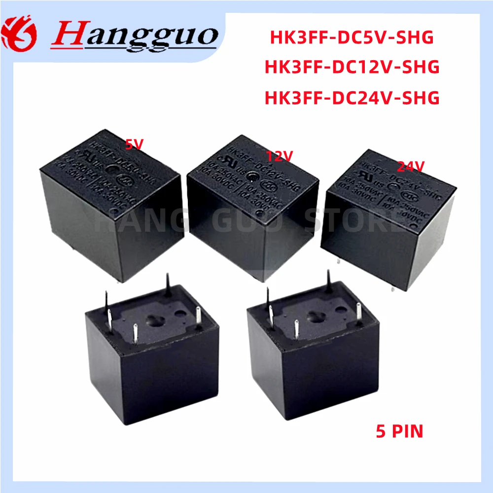 5PCS/Lot Original HK3FF-DC5V-SHG HK3FF-DC12V-SHG HK3FF-DC24V-SHG 5PIN 10A250VAC Power Relay