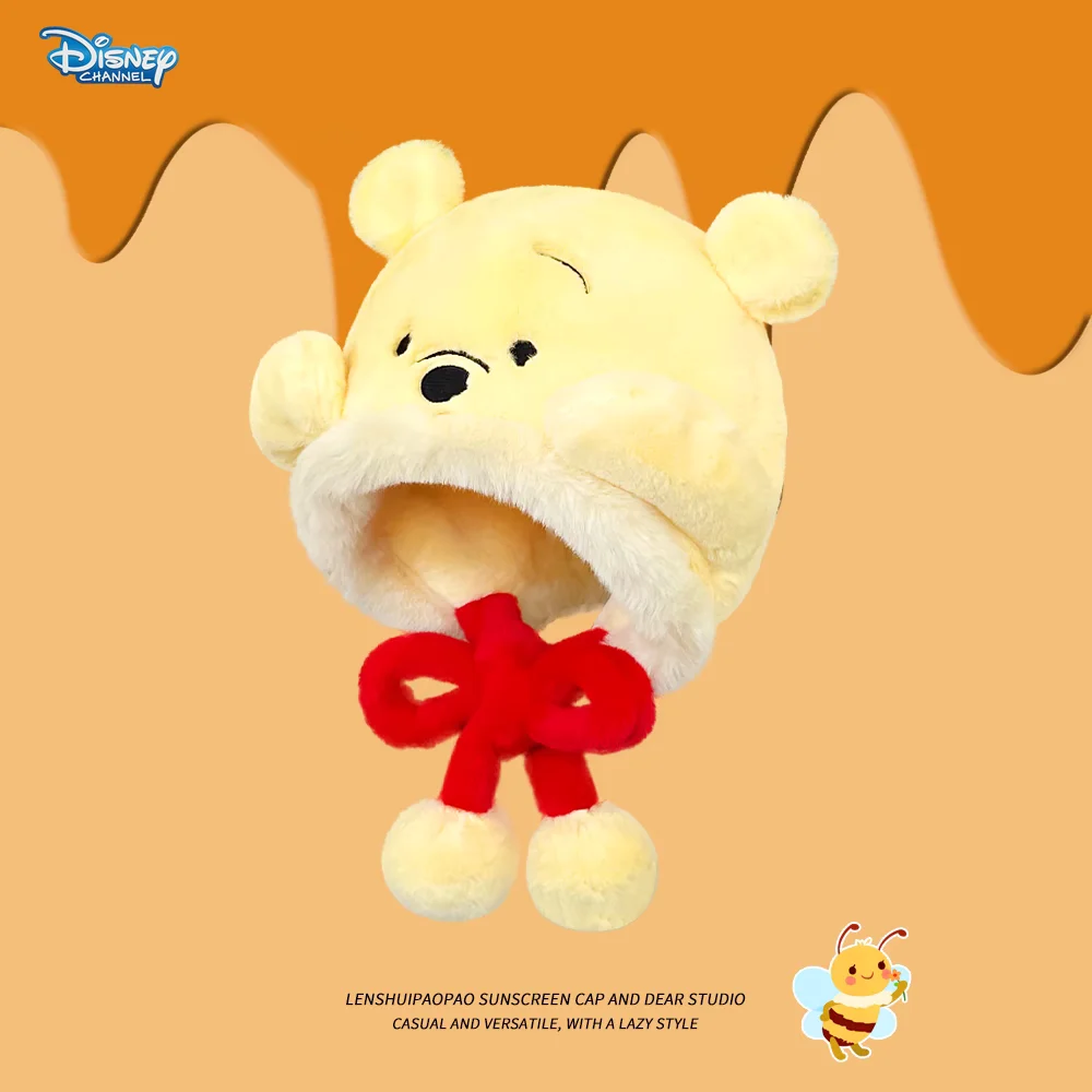 Disney Cute Winnie the Pooh plush hat women's fall and winter padded warm ear protection cap Winnie the Pooh outdoor plush