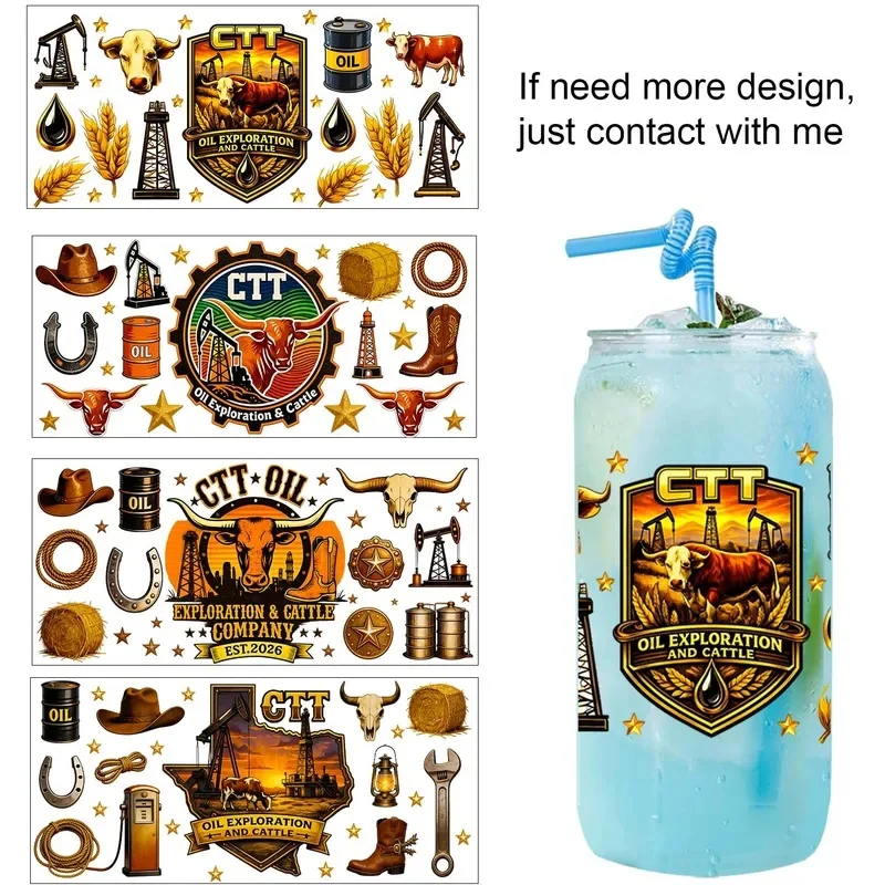 Texas Lifestyle Cowboy Up 16oz  Rub On UV DTF Sticker Waterproof DIY Decals 3D Transfers UVDTF Sticker 16oz UV DTF Cup Wraps