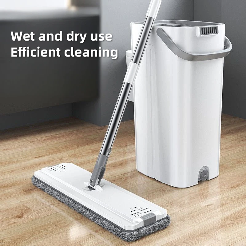 

Flat Floor Mop With Bucket Set Thickened Wet and Dry Lazy Flat Mop No Watermark Flat Spin Mop Hand-Free Squeeze Mop Floor Clean