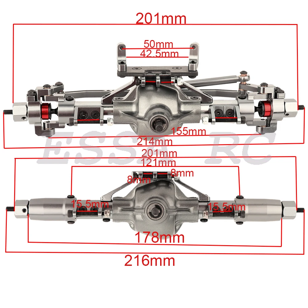 Metal Alloy Front Middle Rear Straight Axle with Servo Base for 1/10 RC Rock Crawler Car Axial SCX10 RC 4WD D90 Upgrade Parts