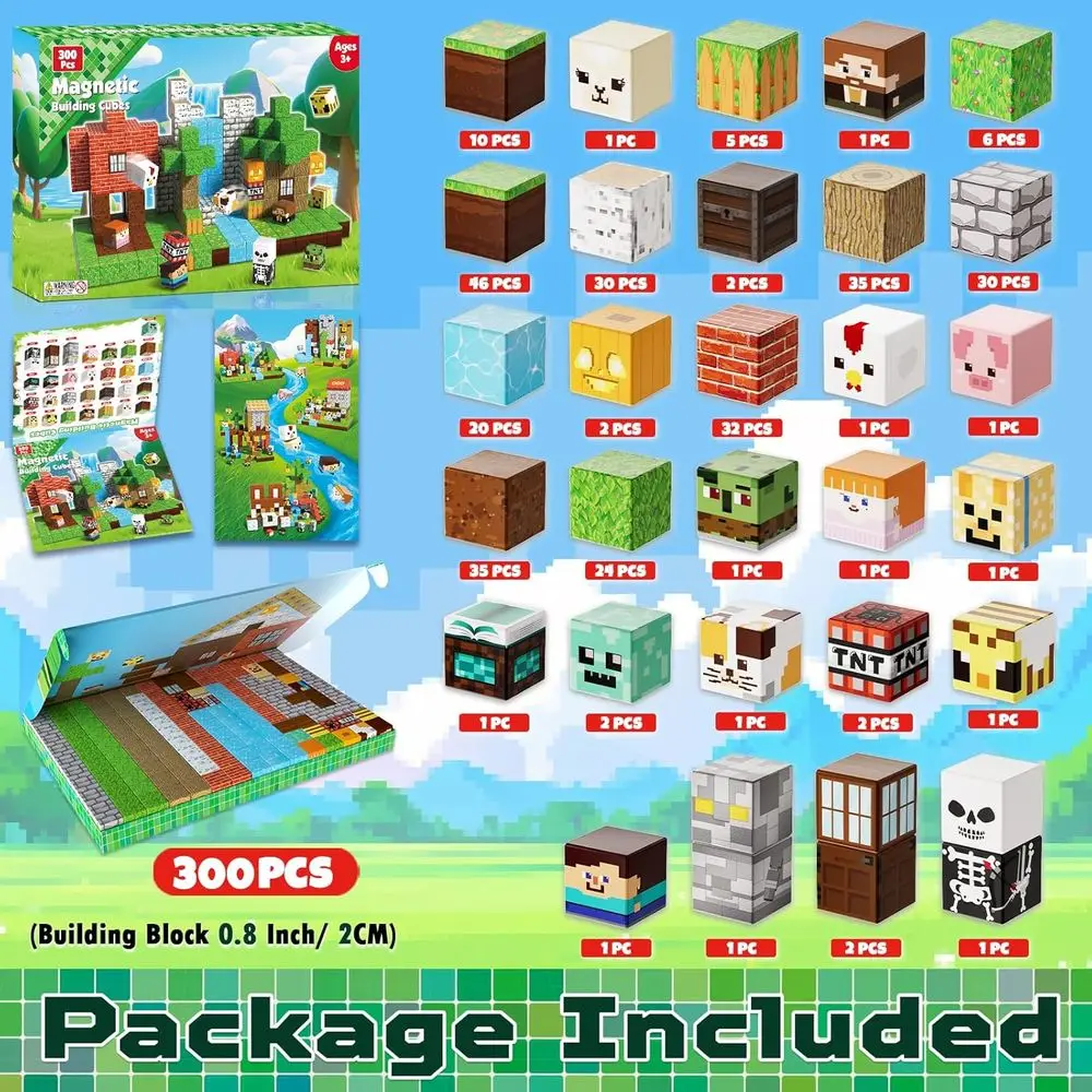 Magnetic Building Blocks - 300 Piece Set for Kids Ages 3+, Ideal Gift for Boys and Girls 4-12