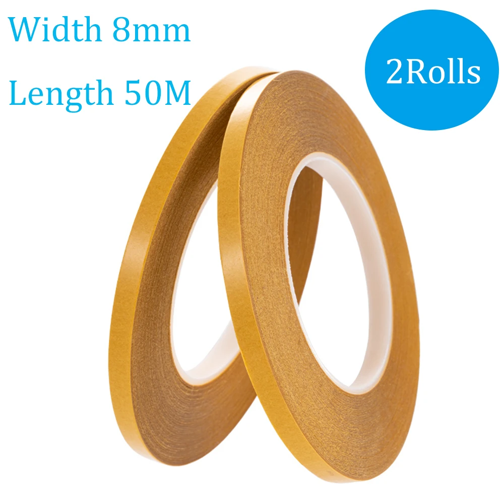 

2PCS 8mm PET Transparent Double Sided Tape Strongly fixed, No Trace Waterproof High Temperature Resistant Double-Sided Tape 50M